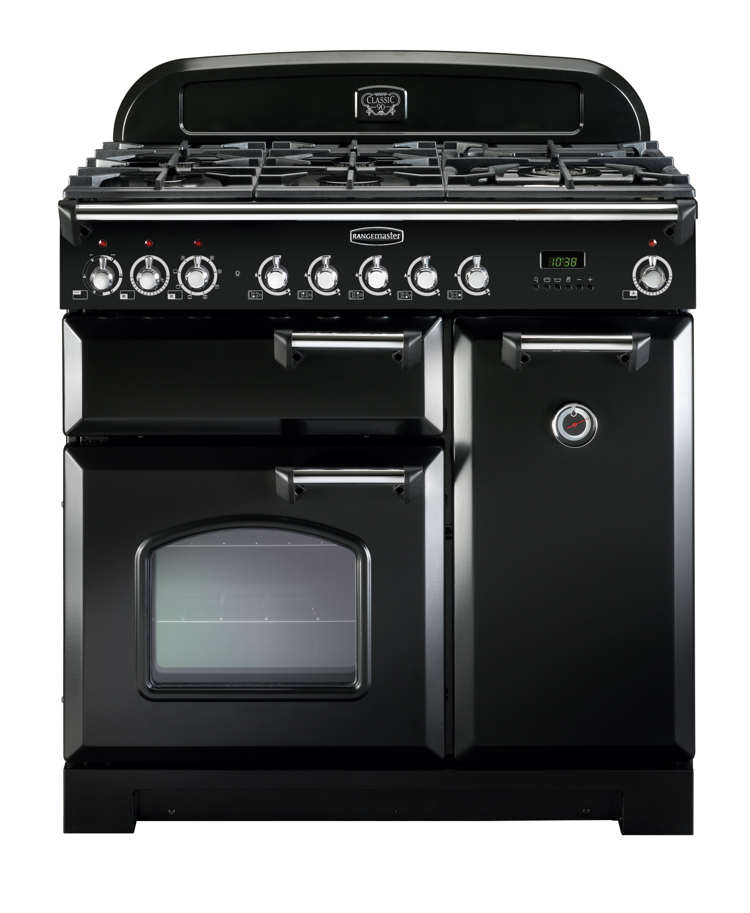 80930 CLASSIC Deluxe 90cm Dual Fuel Range Cooker, Black/Chrome Trim