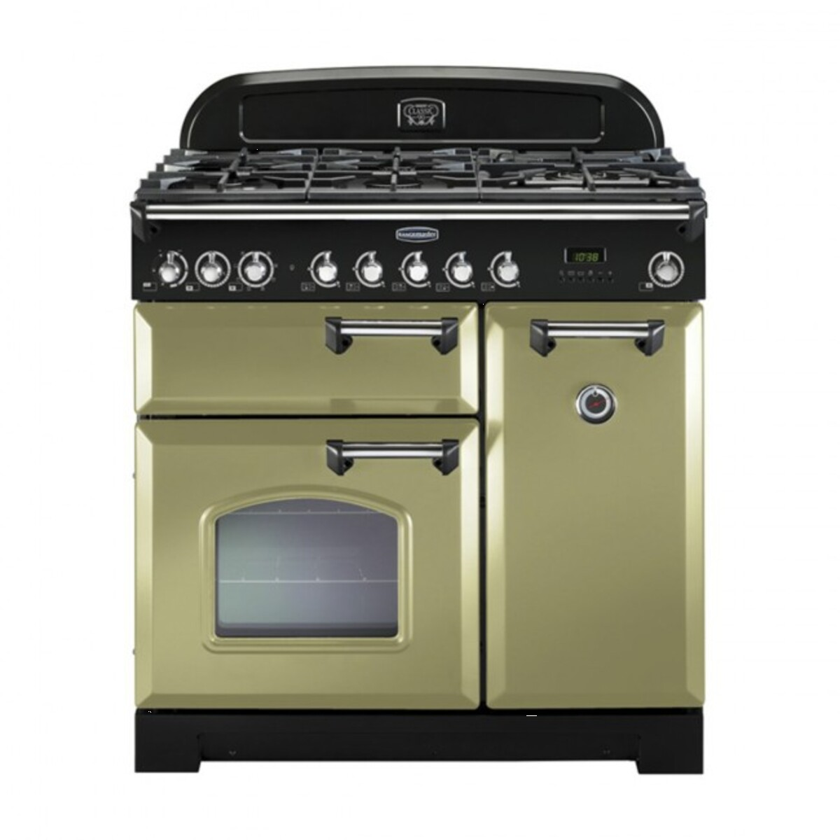 100880 CLASSIC Deluxe 90cm Dual Fuel Range Cooker, Olive Green/Chrome Trim