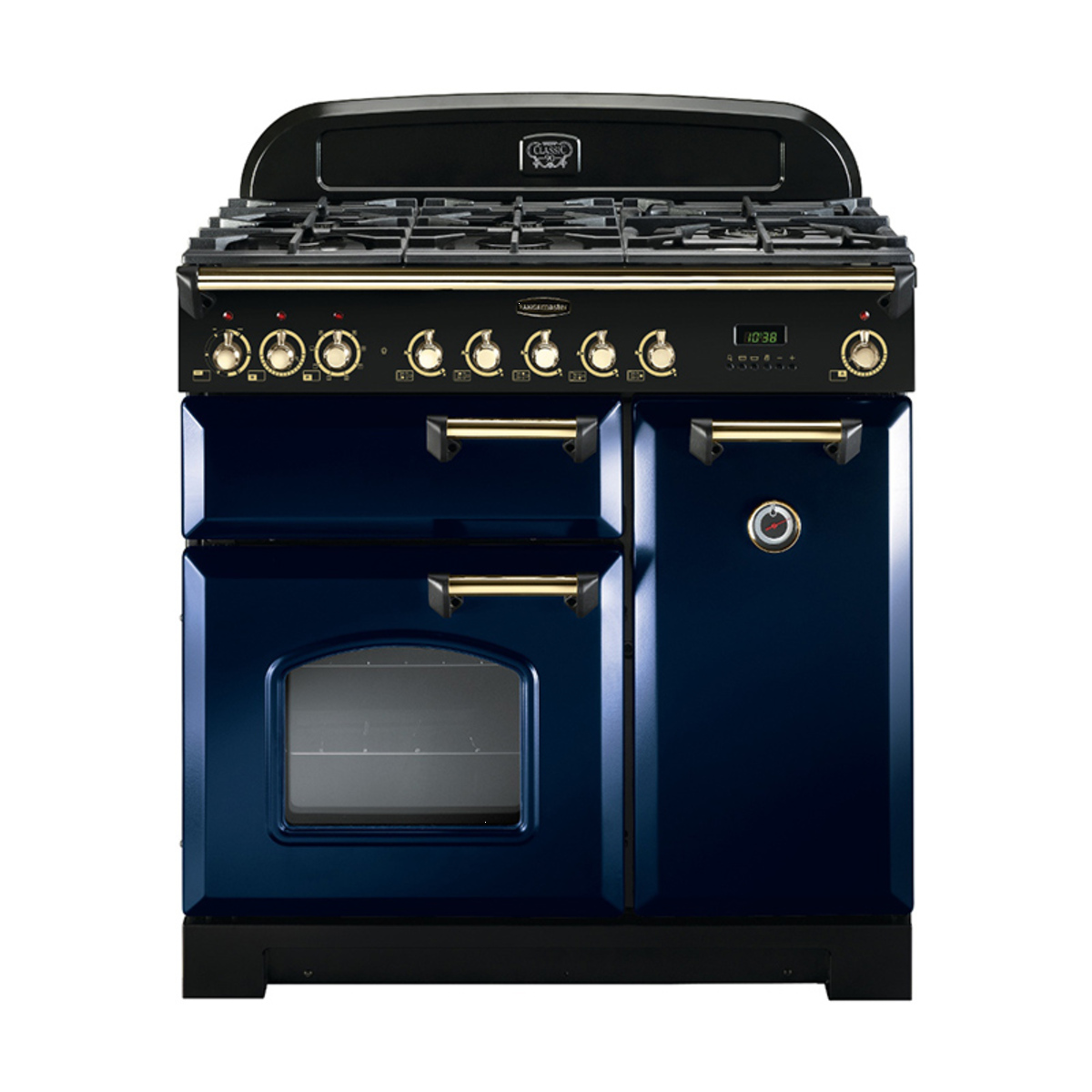 113540 CLASSIC Deluxe 90cm Dual Fuel Range Cooker, Regal Blue/Brass Trim