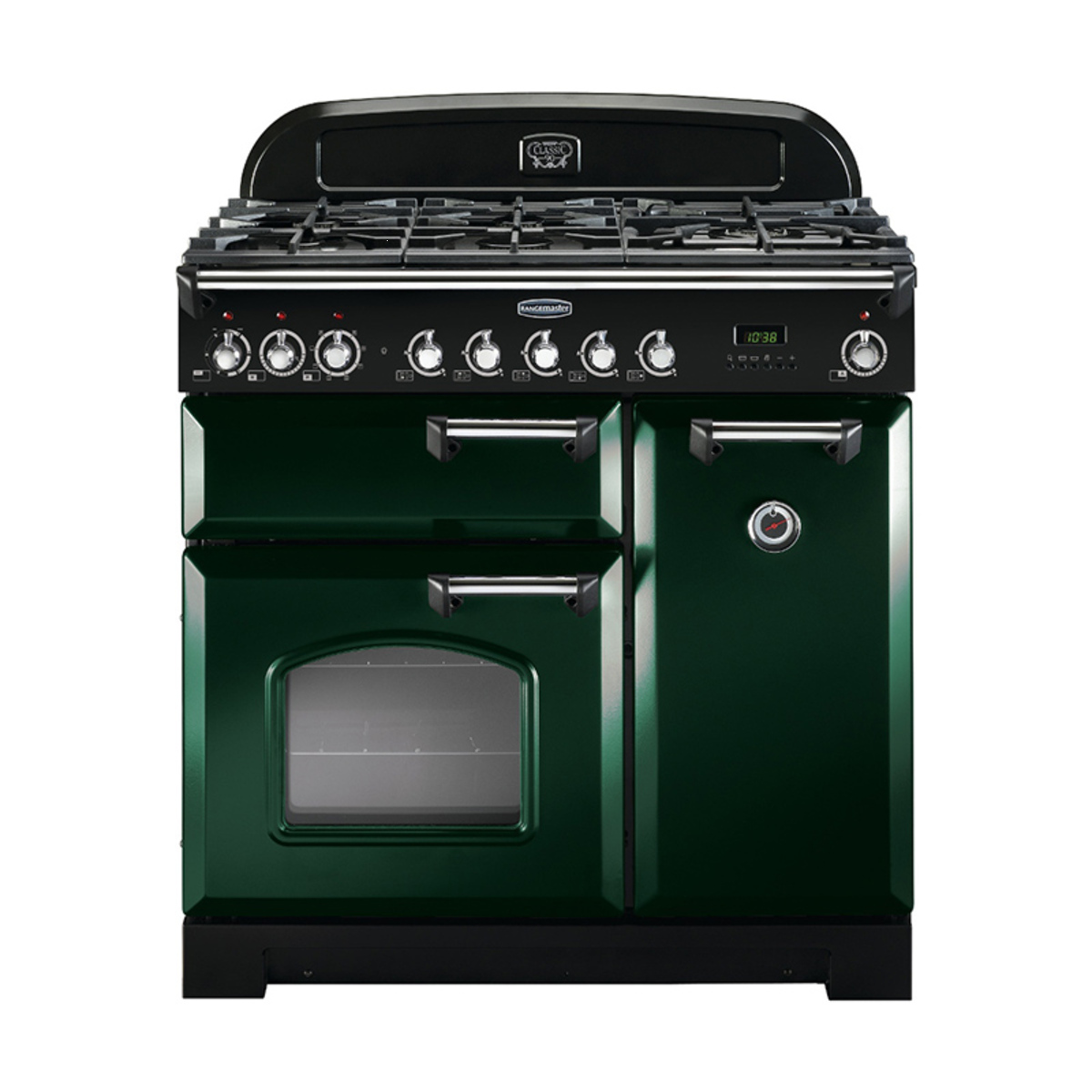 113510 CLASSIC Deluxe 90cm Dual Fuel Range Cooker, Racing Green/Chrome Trim