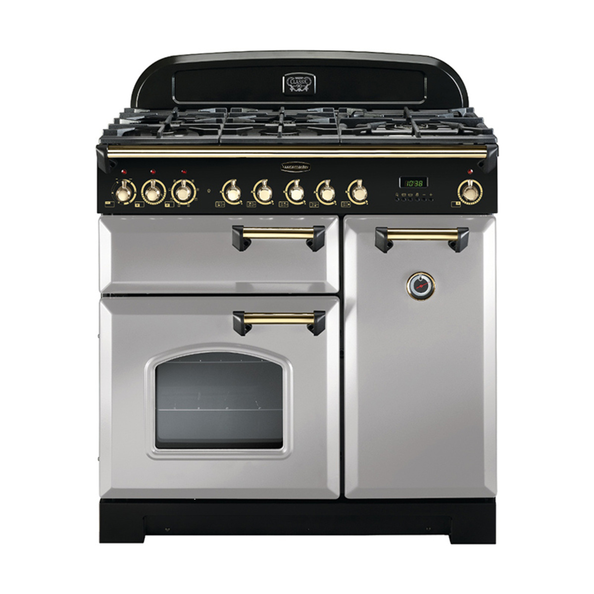 114640 CLASSIC Deluxe 90cm Dual Fuel Range Cooker, Royal Pearl/Brass Trim