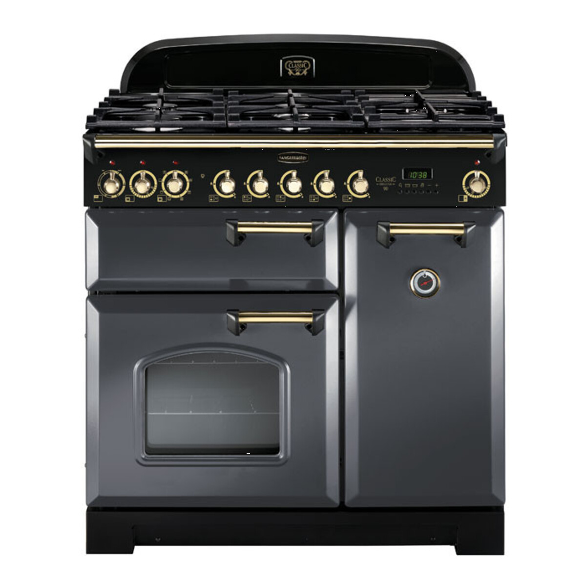 124150 CLASSIC Deluxe 90cm Dual Fuel Range Cooker, Slate/Brass Trim