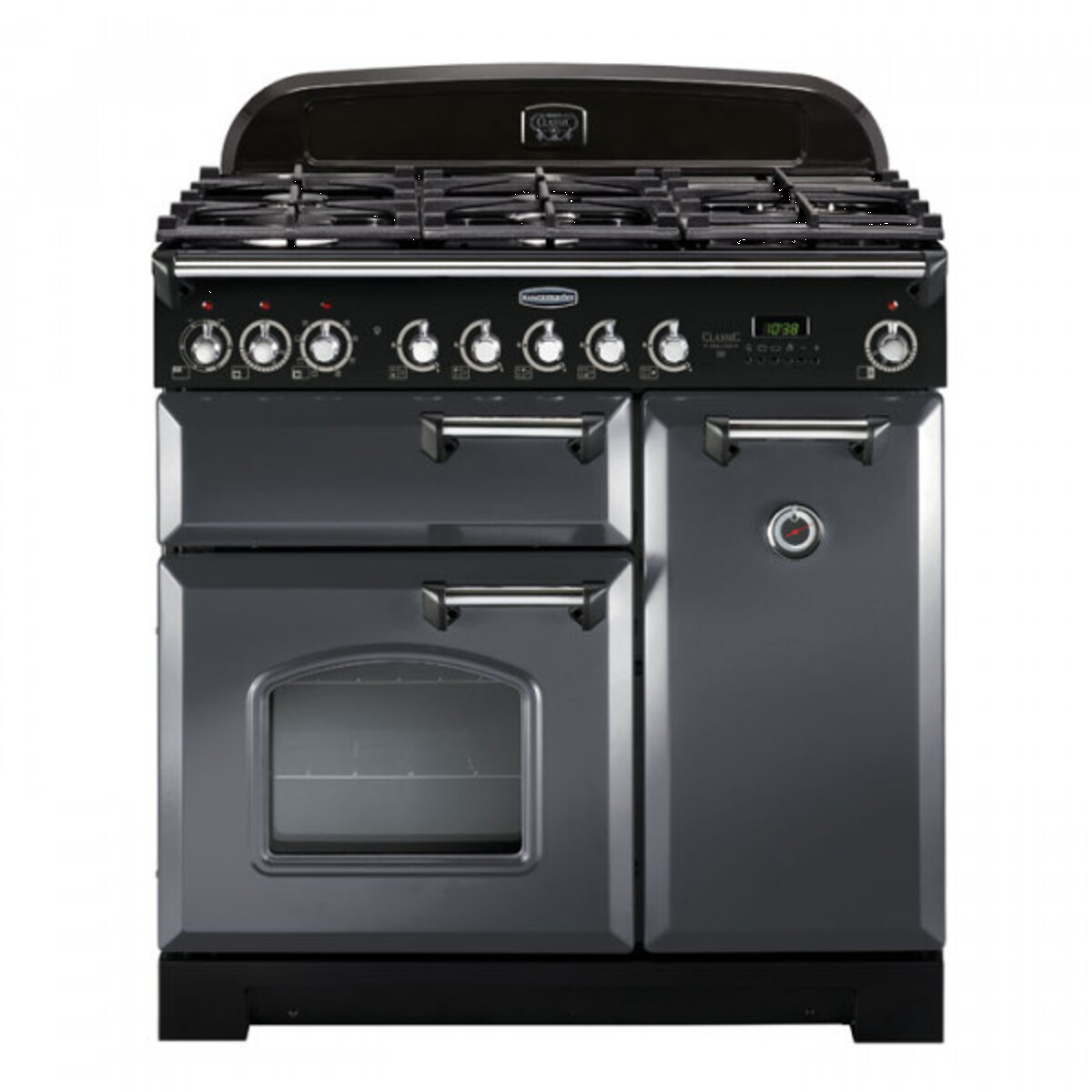124180 CLASSIC Deluxe 90cm Dual Fuel Range Cooker, Slate/Chrome Trim