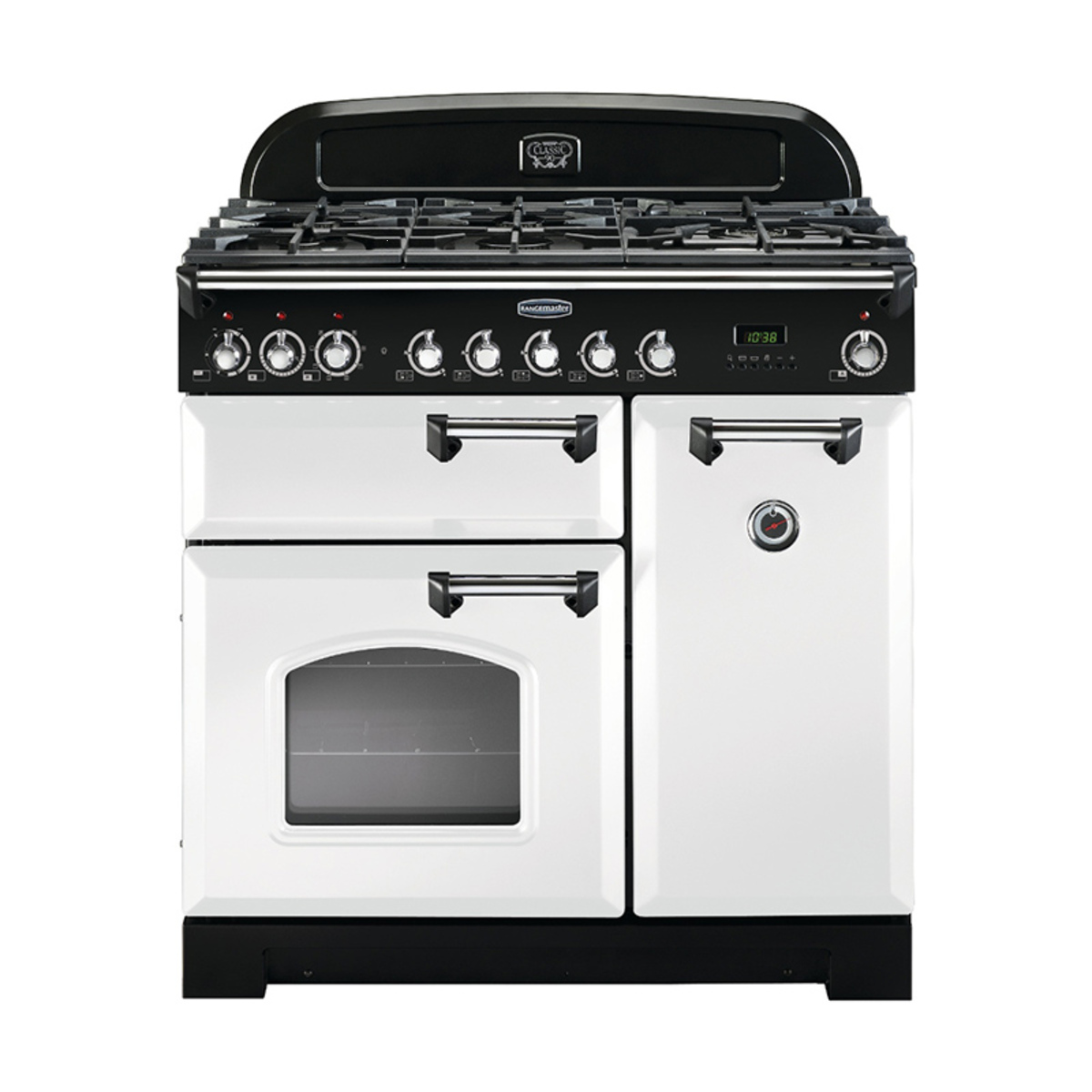 113550 CLASSIC Deluxe 90cm Dual Fuel Range Cooker, White/Chrome Trim