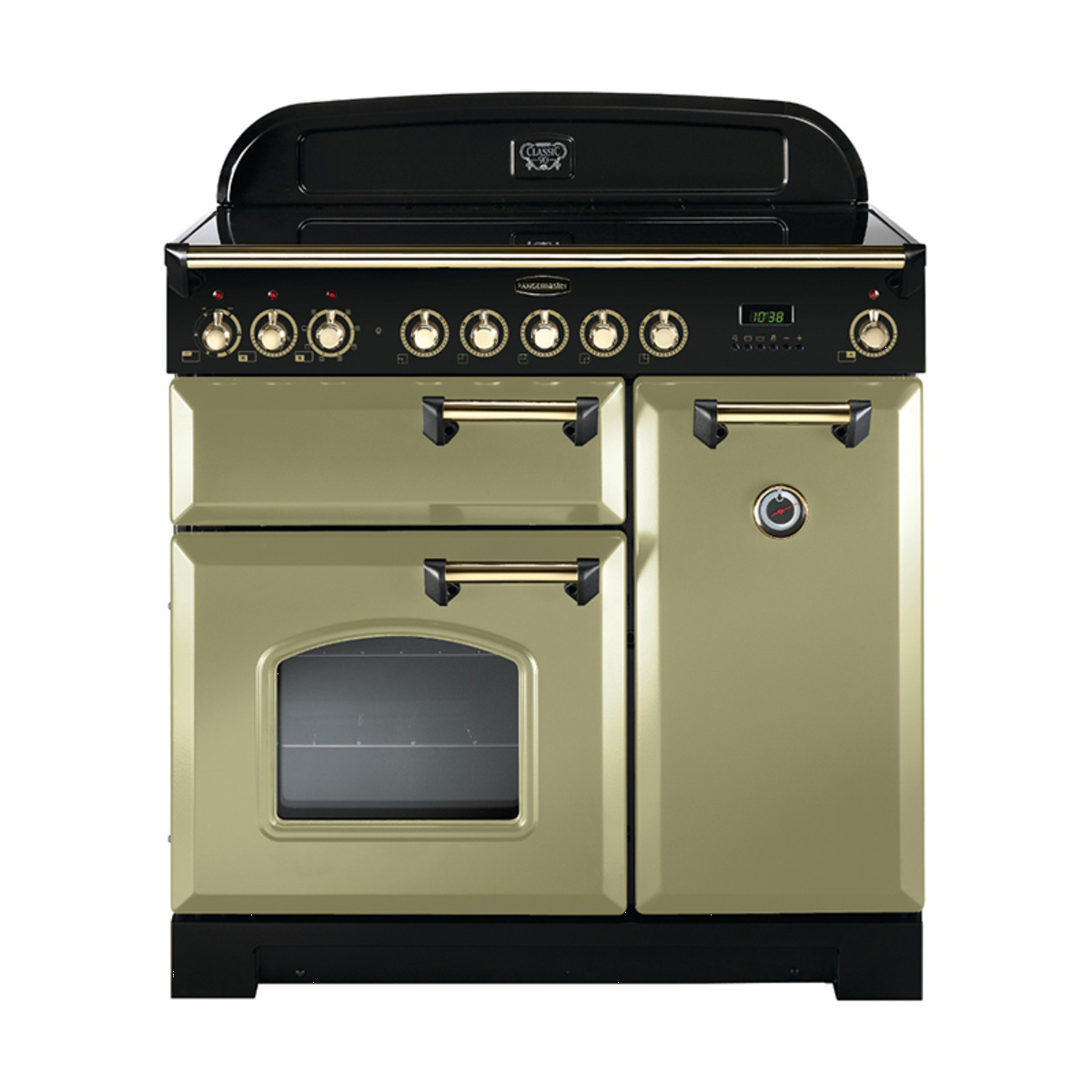 114730 CLASSIC Deluxe 90cm Ceramic Range Cooker, Olive Green/Brass Trim