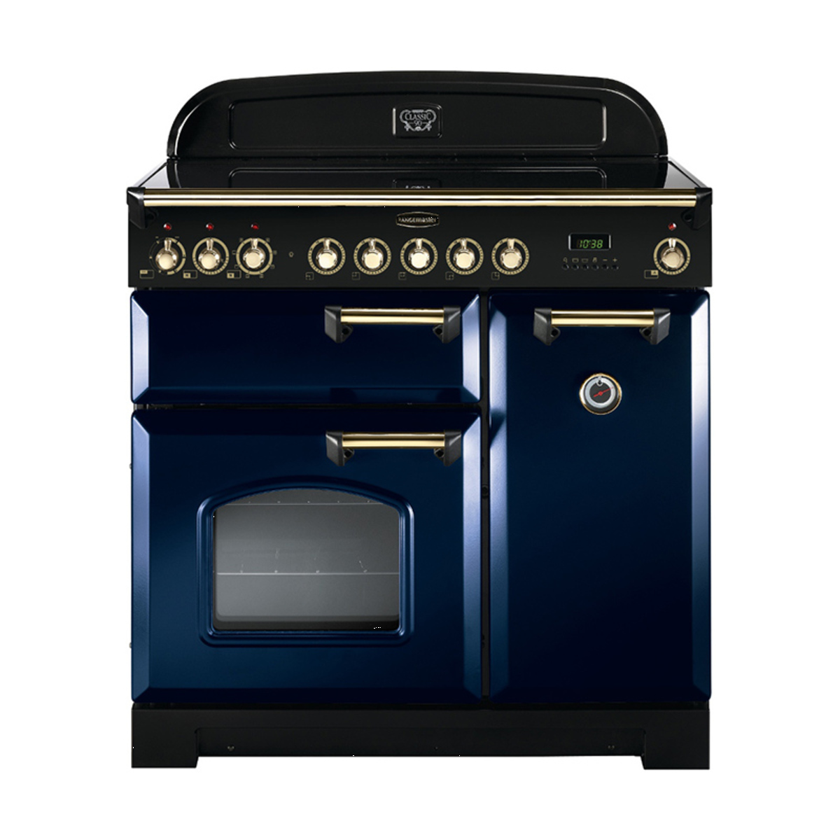 114260 CLASSIC Deluxe 90cm Ceramic Range Cooker, Regal Blue/Brass Trim