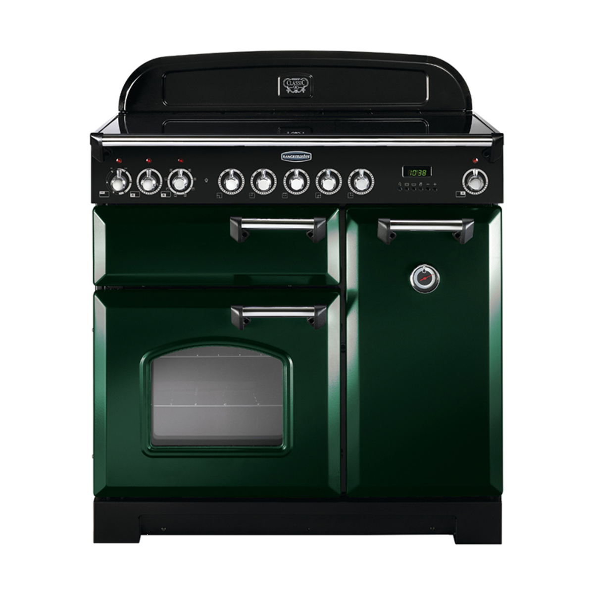 114230 CLASSIC Deluxe 90cm Ceramic Range Cooker, Racing Green/Chrome Trim