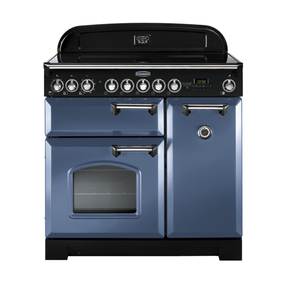 127620 CLASSIC Deluxe 90cm Ceramic Range Cooker, Stone Blue/Chrome Trim