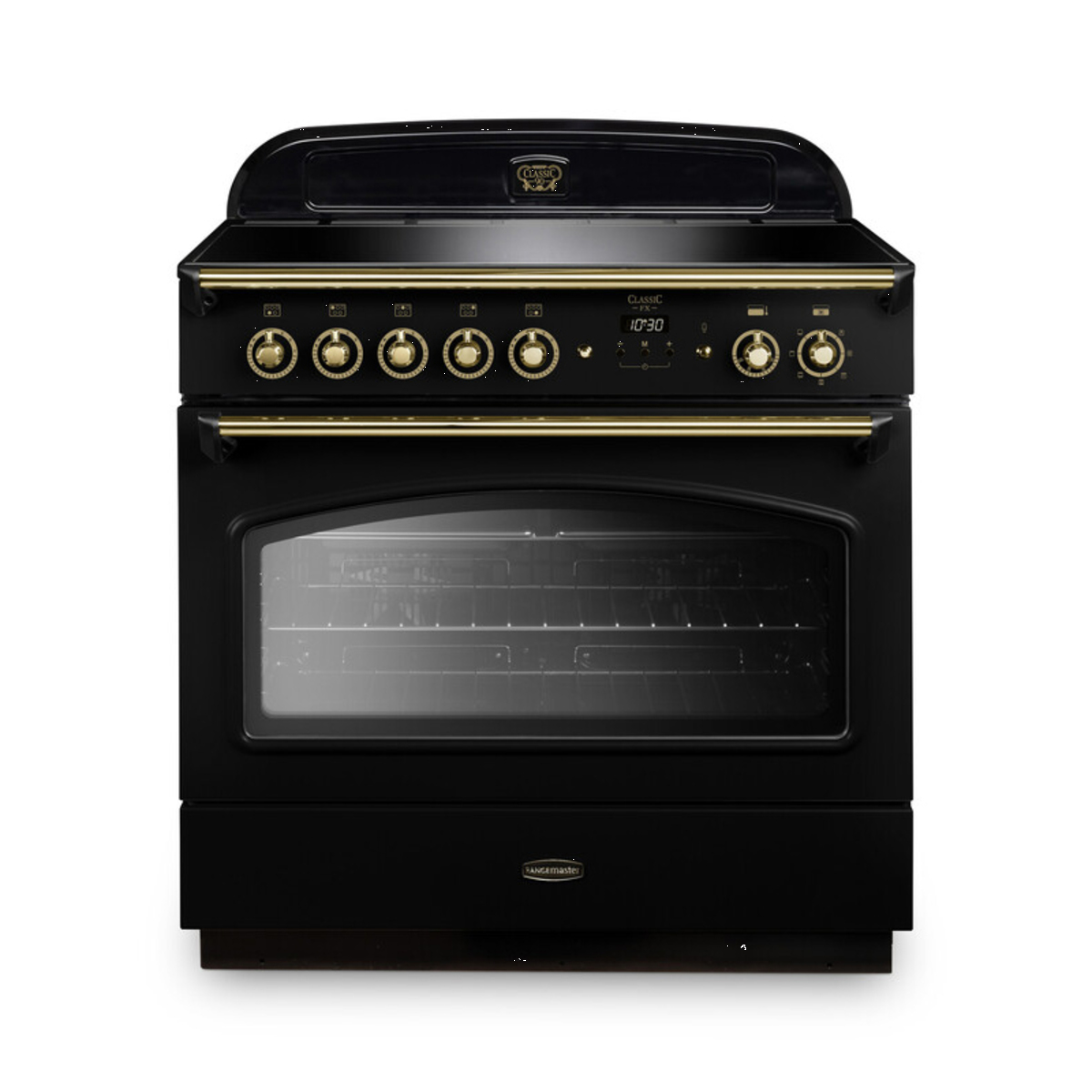 131770 CLASSIC FX 90cm Induction Fuel Range Cooker, Black/Brass Trim