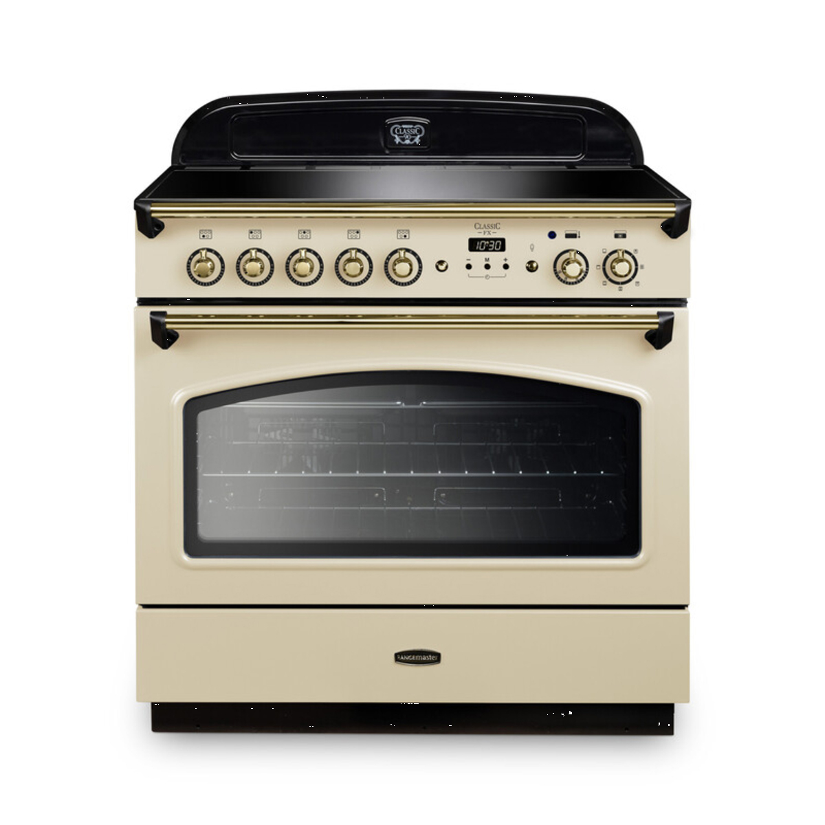 131780 CLASSIC FX 90cm Induction Fuel Range Cooker, Cream/Brass Trim