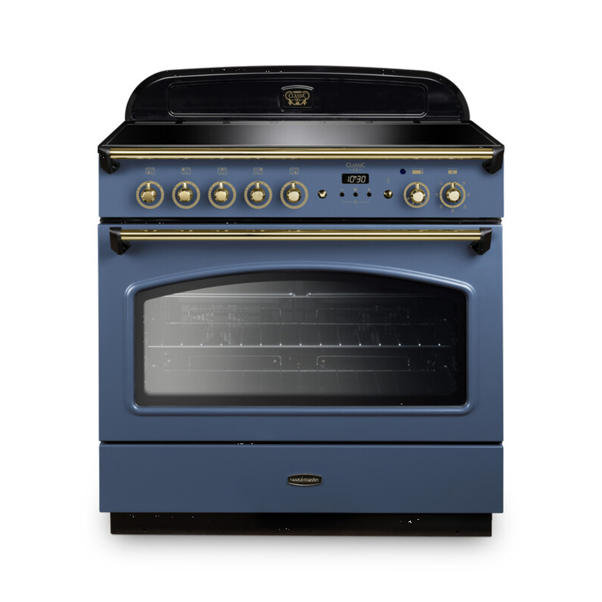 131810 CLASSIC FX 90cm Induction Fuel Range Cooker, Stone Blue/Brass Trim