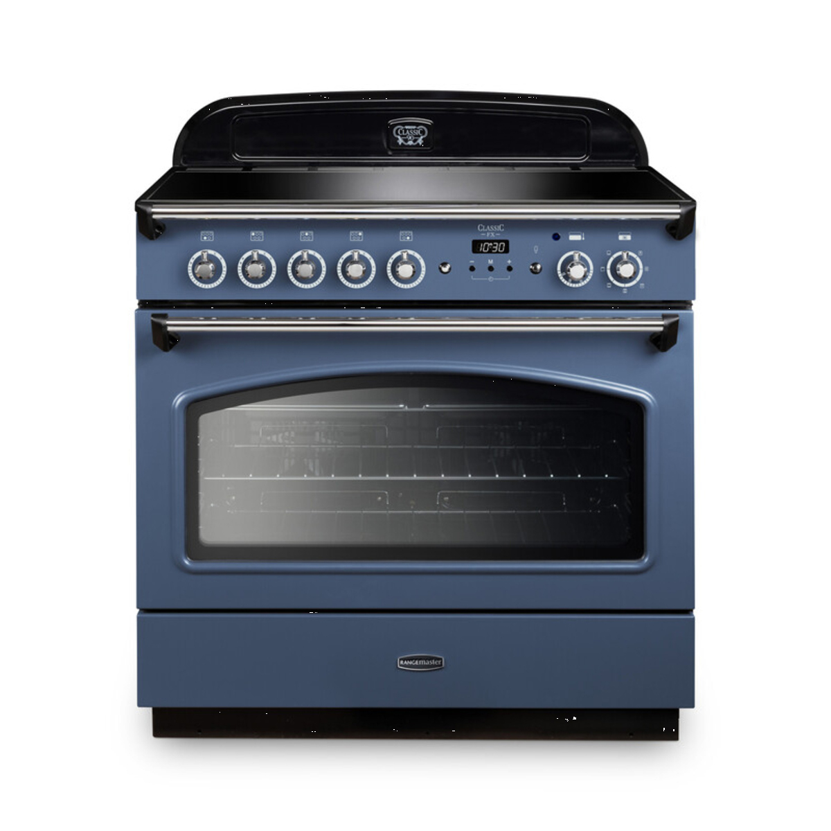 131710 CLASSIC FX 90cm Induction Fuel Range Cooker, Stone Blue/Chrome Trim