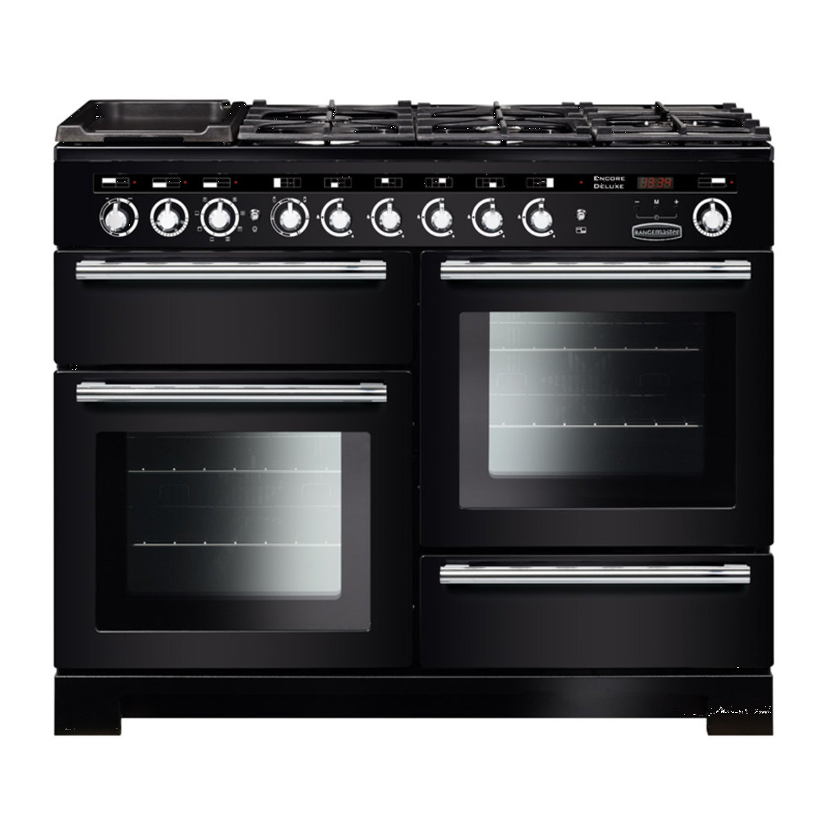 117260 ENCORE Deluxe 110cm Dual Fuel Range Cooker, Black/Chrome Trim