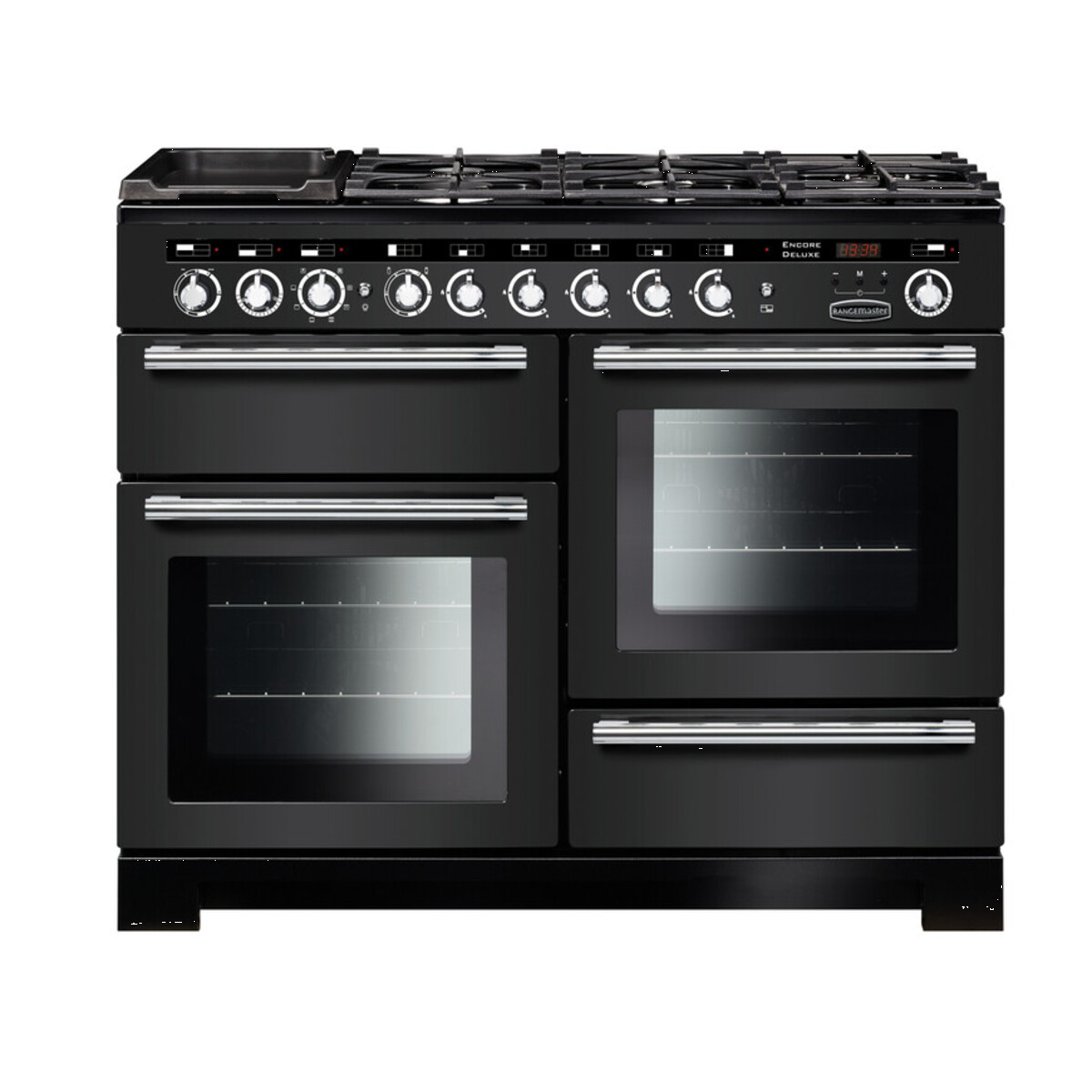 127660 ENCORE Deluxe 110cm Dual Fuel Range Cooker, Charcoal Black/Chrome Trim