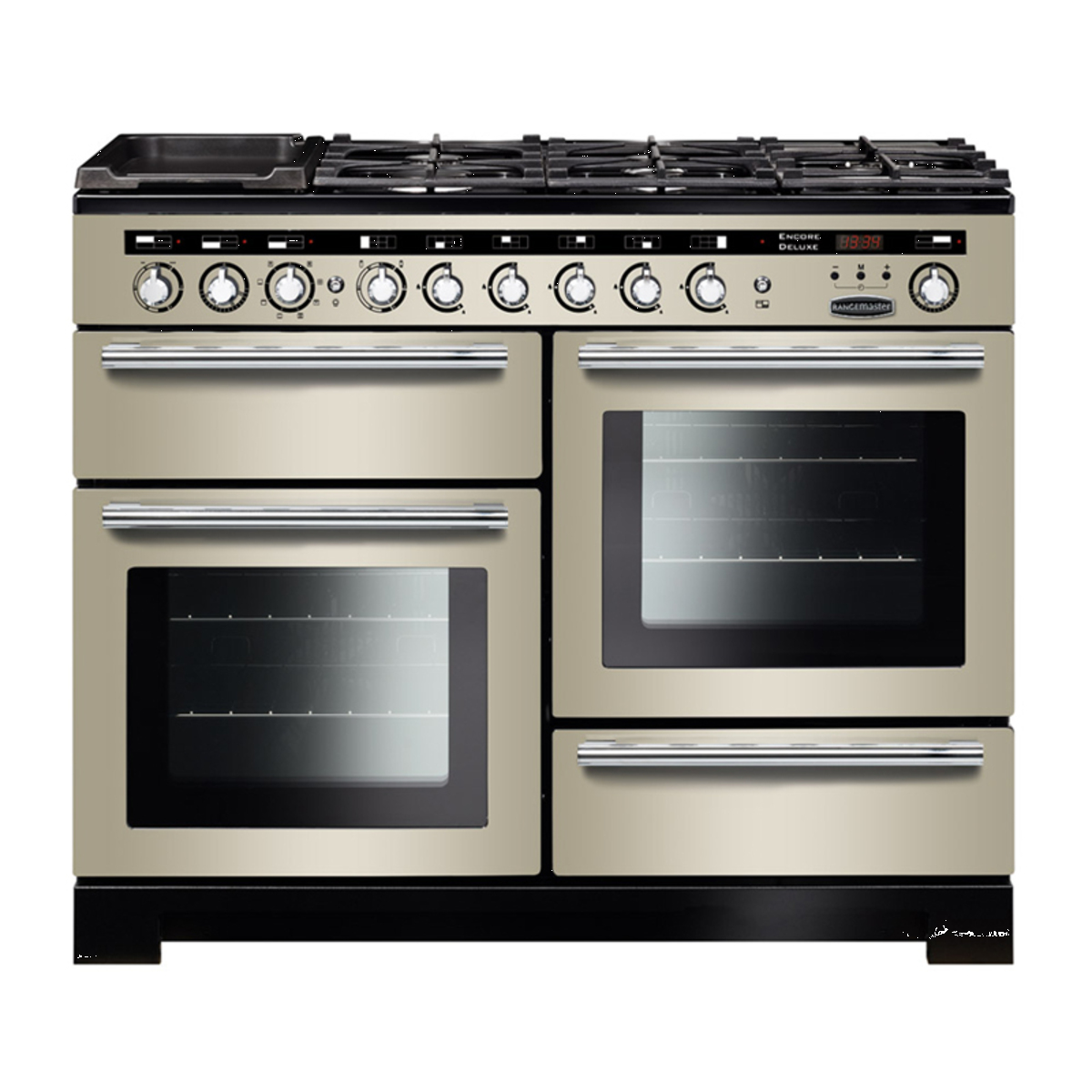 117280 ENCORE Deluxe 110cm Dual Fuel Range Cooker, Ivory/Chrome Trim