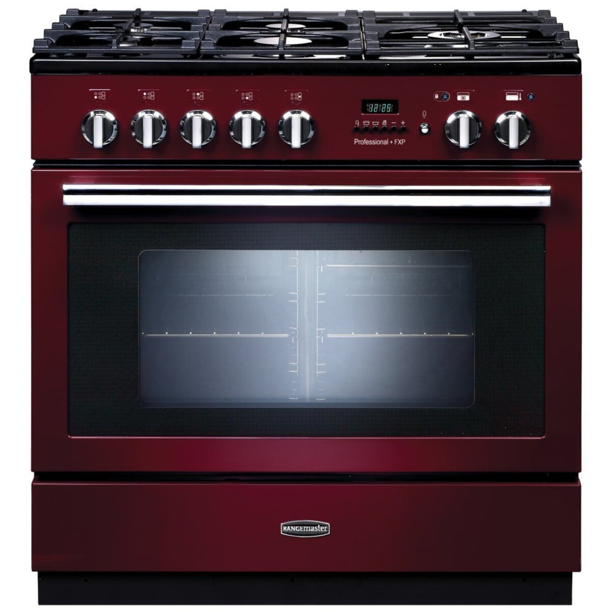 92760 PROFESSIONAL Plus FXP 90cm Dual Fuel Range Cooker, Cranberry/Chrome Trim