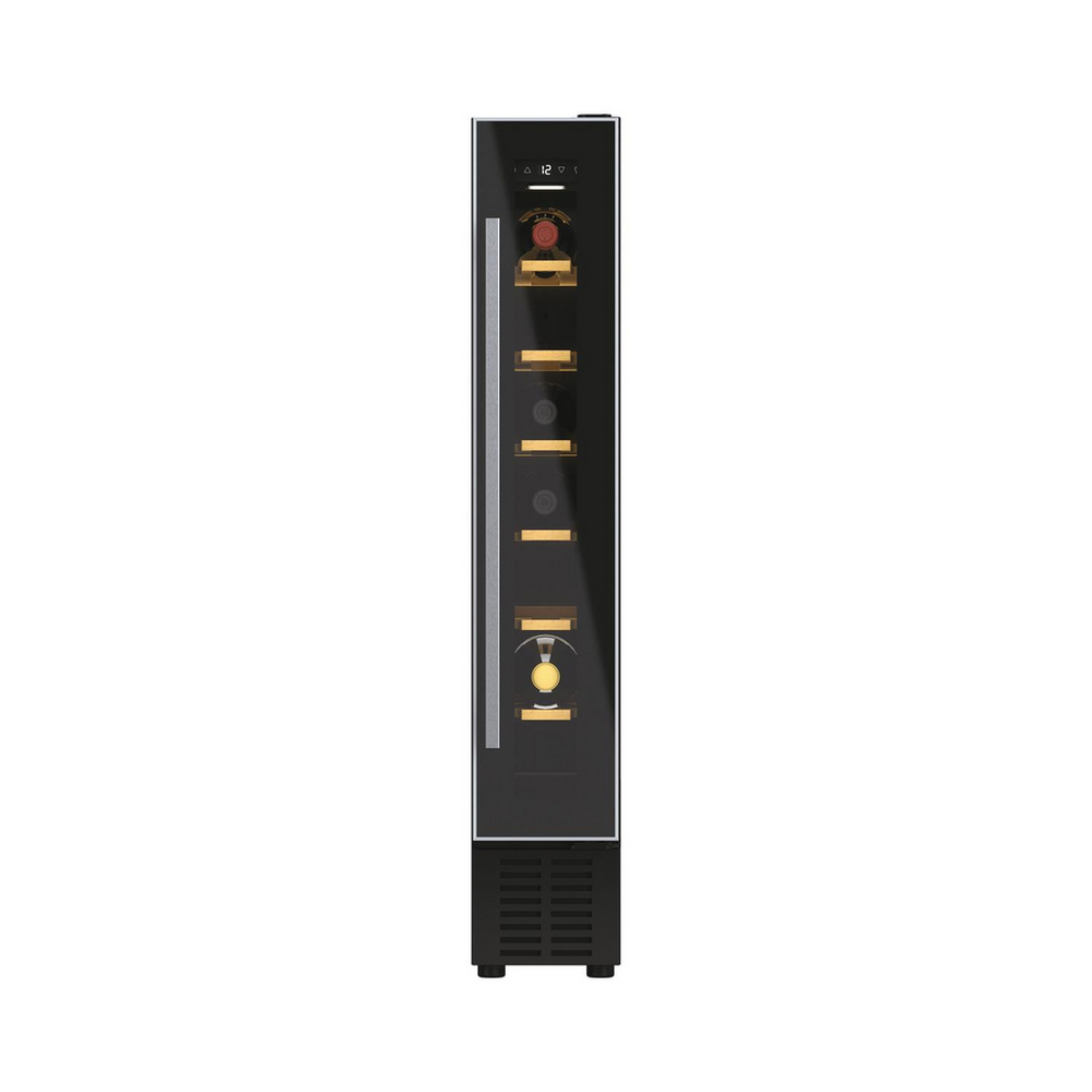 G Rated 15 cm wine cooler, 7 bottles, Black with slim Stainless Steel Frame
