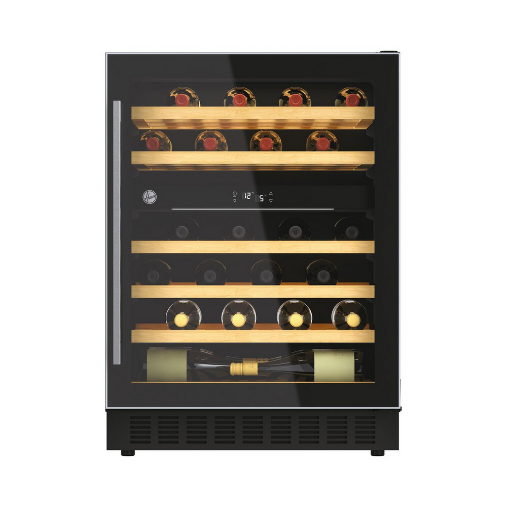 G Rated 60 cm wine cooler, 46 bottles, dual zone, Black with slim Stainless Steel Frame