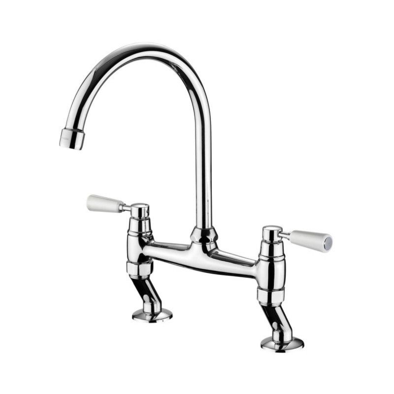 Traditional Dual Lever Bridge Tap, Chrome/White finish