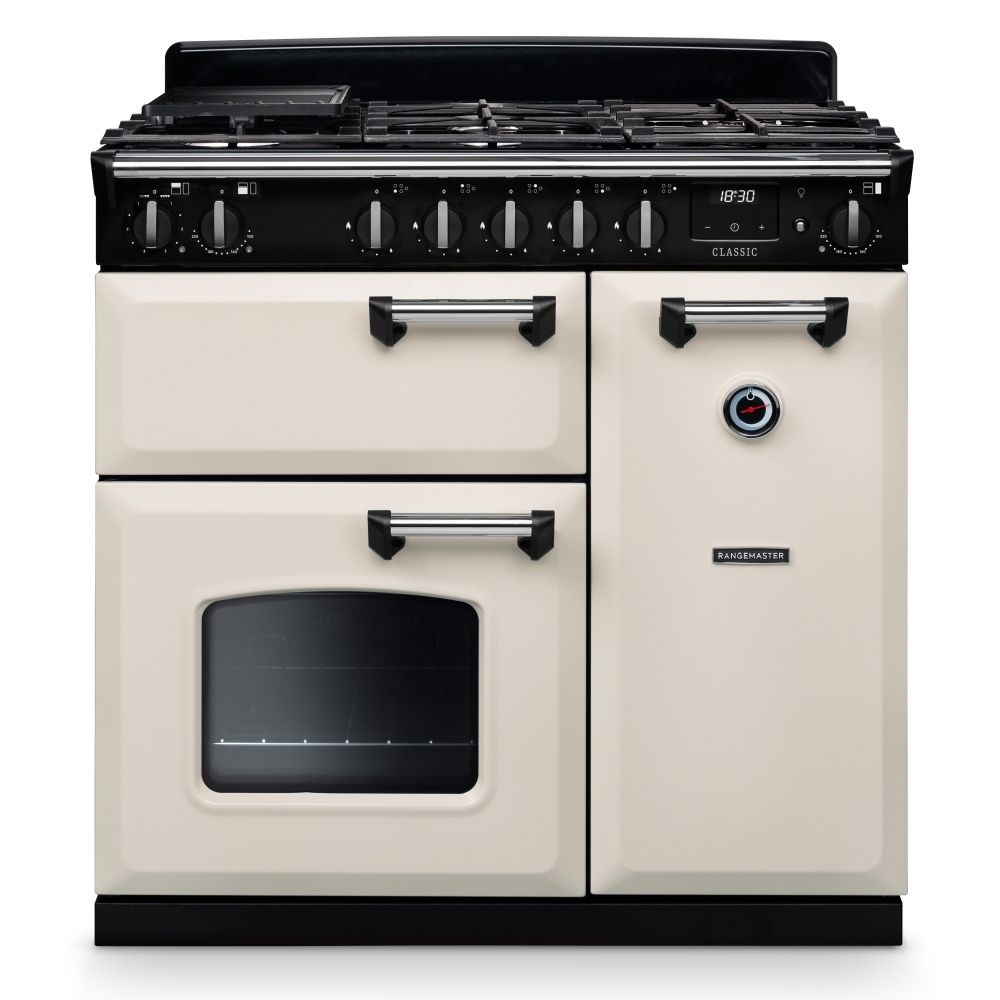 Classic 90cm Dual Fuel Cooker Pale Cream Chrome