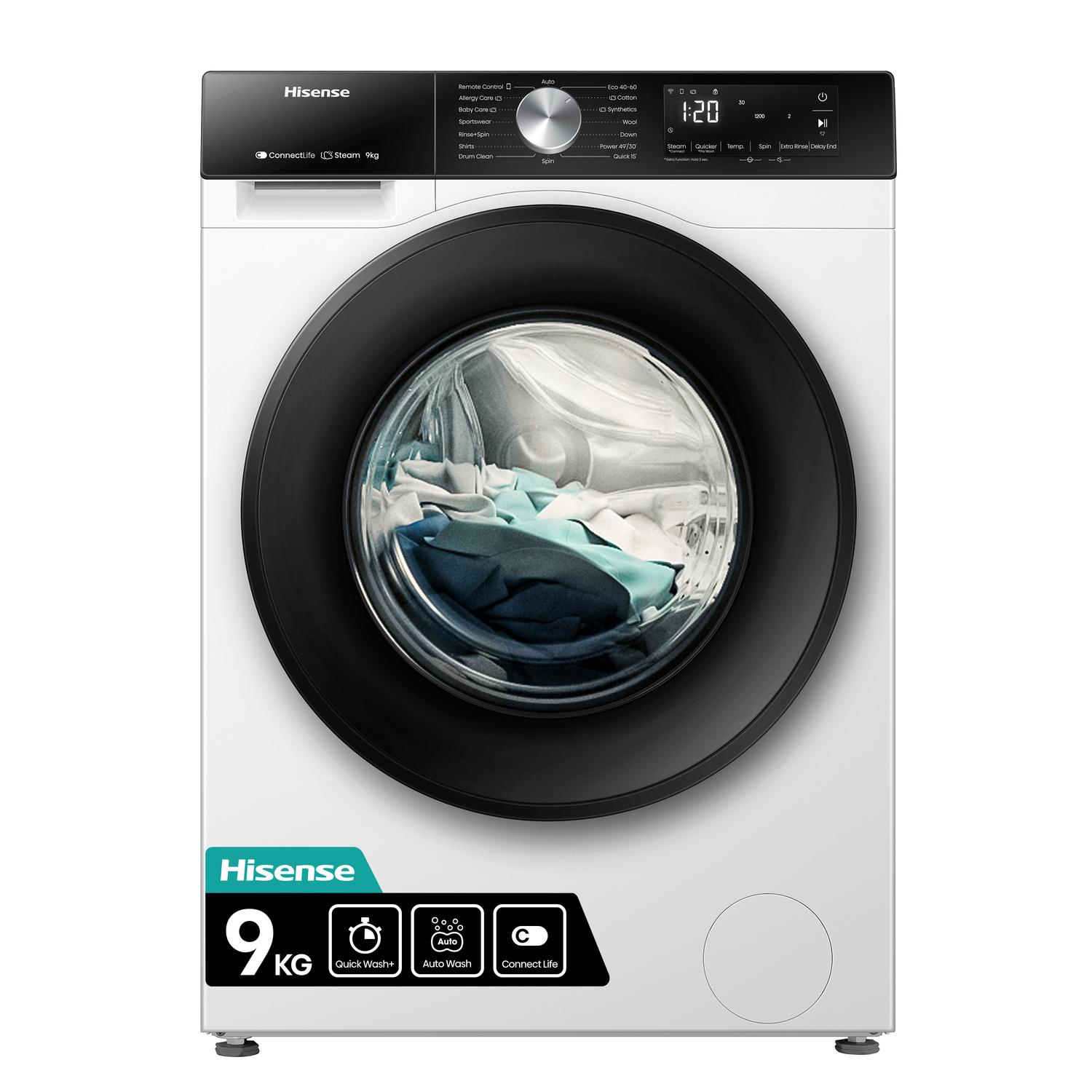 Hisense WF3S9043BW3 Washing Machine - 9kg Capacity - 1400 RPM Spin - Steam Cycle - White - Image 8