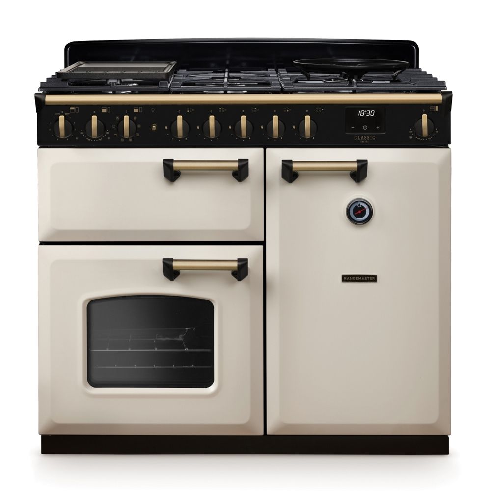 Classic Deluxe 100cm Dual Fuel Pale Cream Antique Brass
