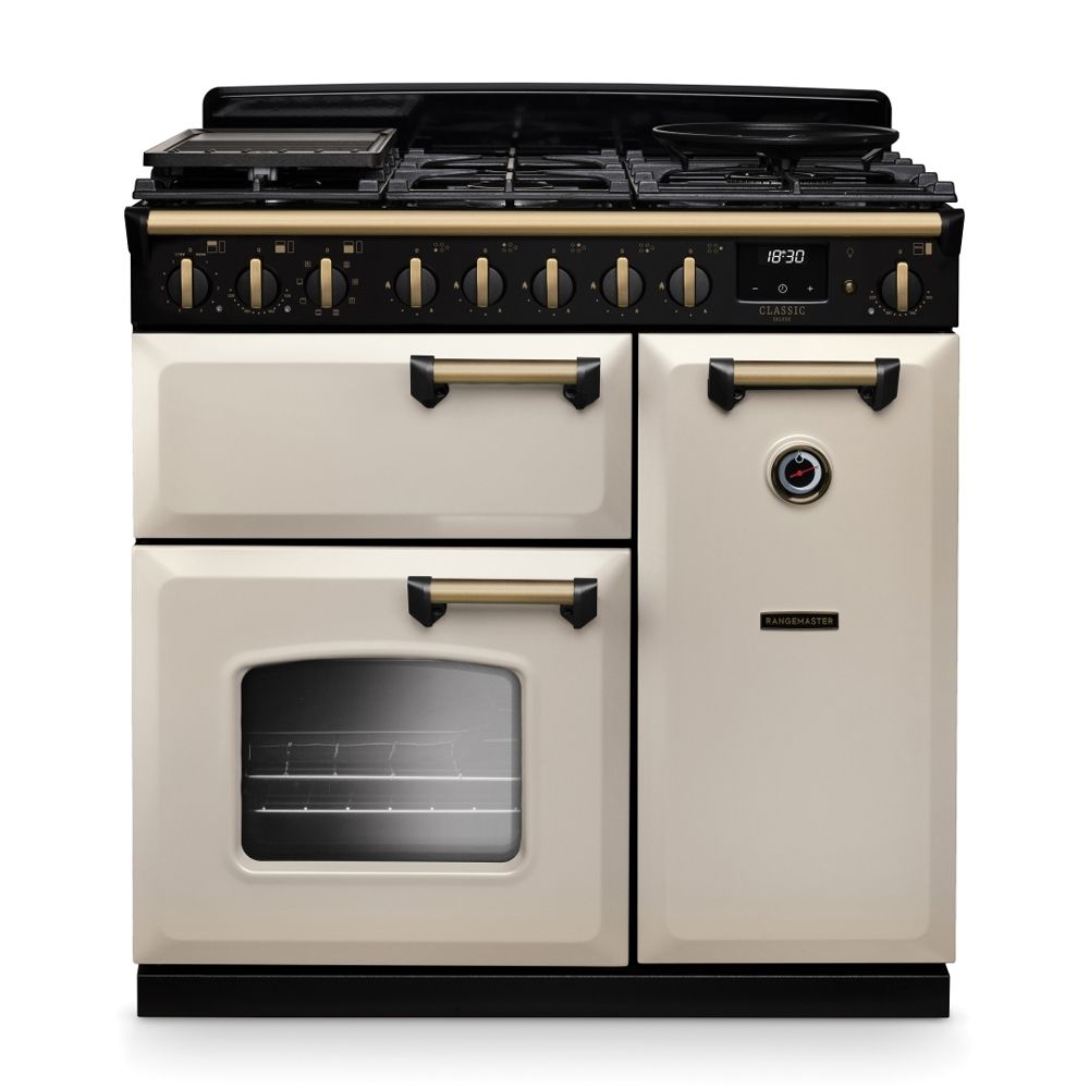 Classic Deluxe 90cm Dual Fuel Pale Cream Antique Brass